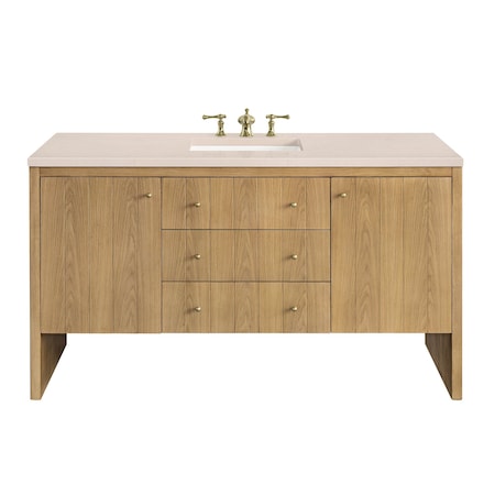 James Martin Vanities Hudson 60in Single Vanity, Light Natural Oak w/ 3 CM Eternal Marfil Top 435-V60S-LNO-3EMR